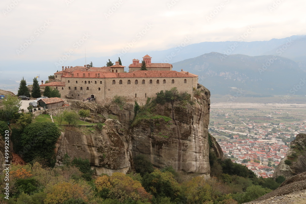 View on the St. Stephen's Monastery with the town of Kalambaka in the back