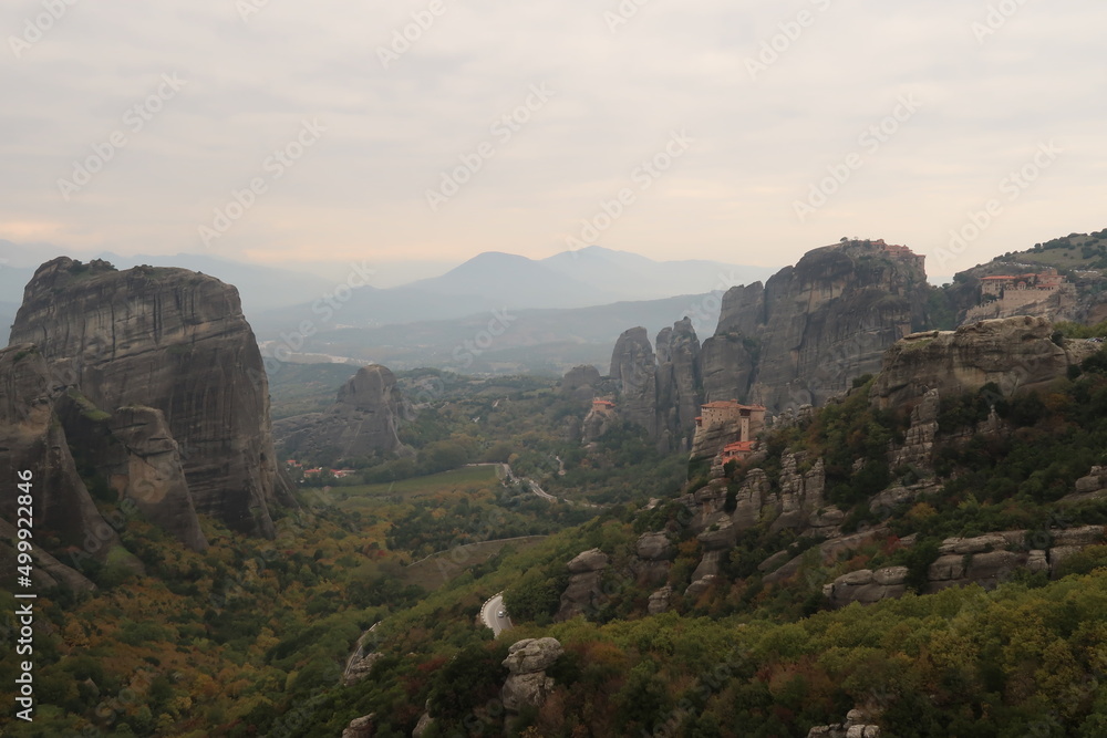 Obraz premium The Monasteries of St. Nicholas Anapafsas, Roussanou, Great Meteoron and Varlaam