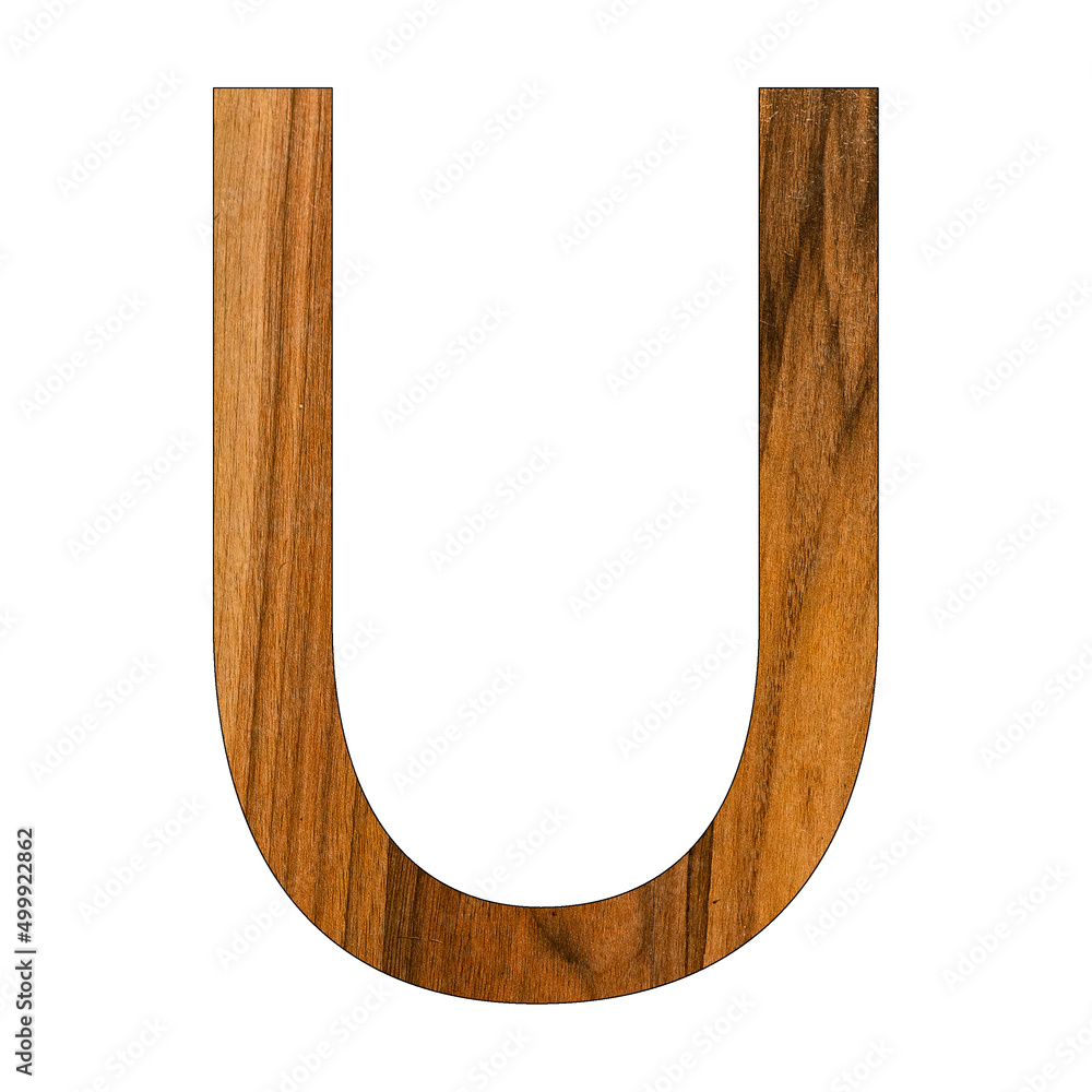 Letter U in wood texture - White background Letter U in wood texture - White background