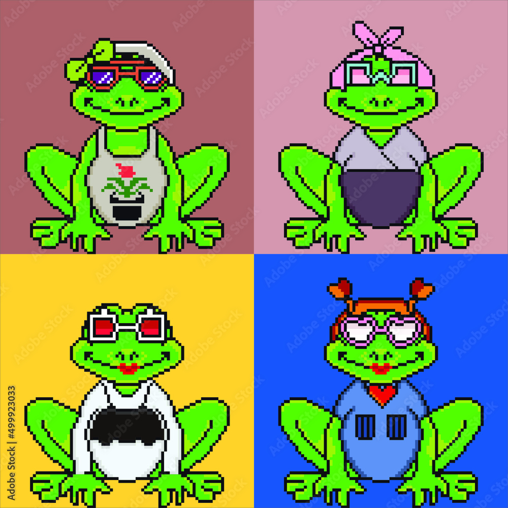 pixel art frog with different traits pixel art frog with different traits