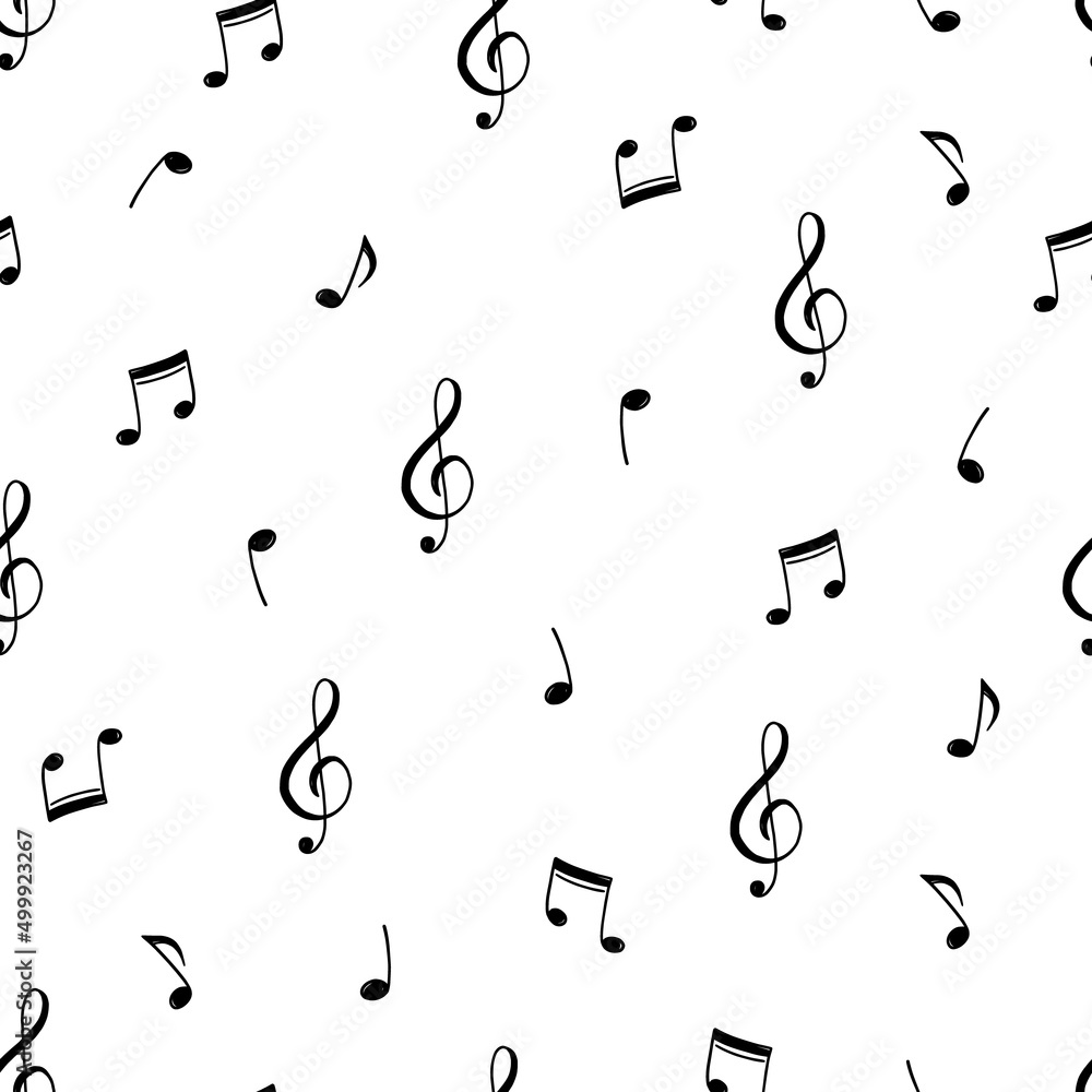 Music note doodle drawn pattern. Hand drawn sketch musical note seamless background. Melody symbol, black shape pattern vector illustration. Music note doodle drawn pattern. Hand drawn sketch musical note seamless background. Melody symbol, black shape pattern vector illustration.