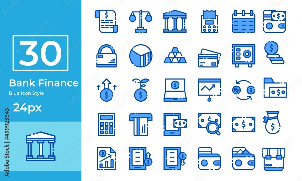 Bank finance icon set blue style. Contain such invoice, law, bank, payment, and more. Bank finance icon set blue style. Contain such invoice, law, bank, payment, and more.