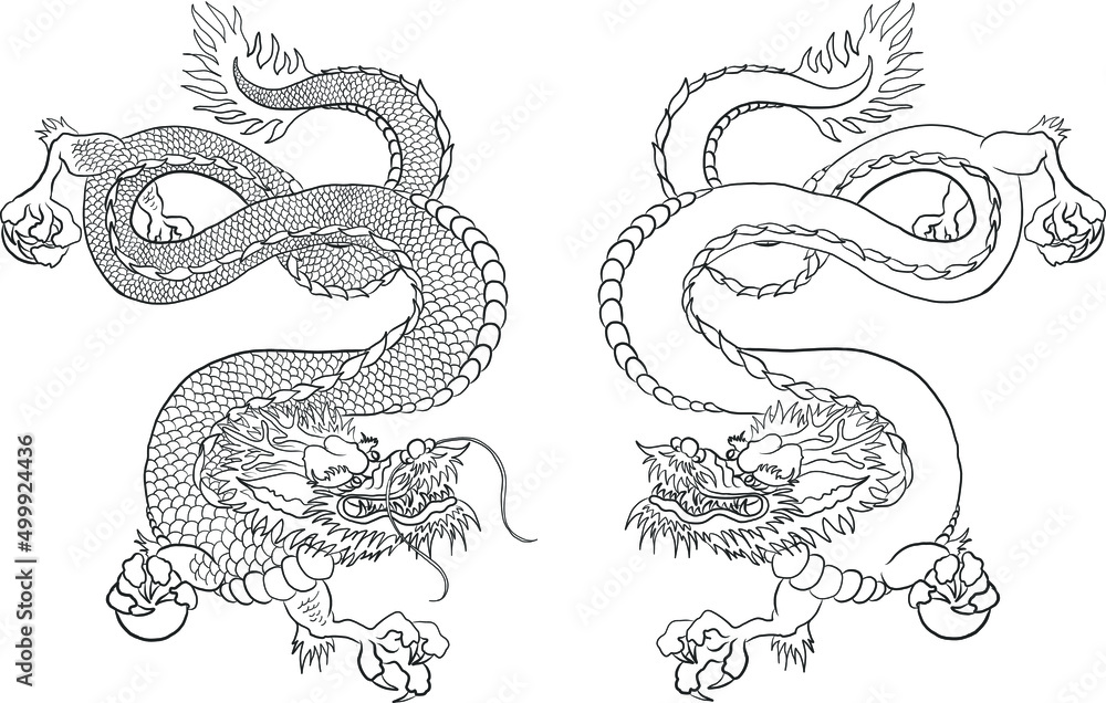 Japanese red dragon tattoo.Dragon on red background for Chinese New
