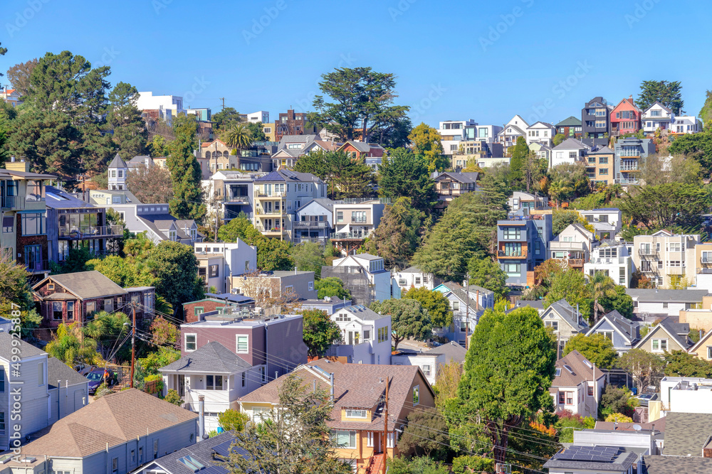 High angle view of an uphill residences at San Francisco, California