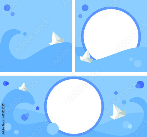 Blue Sea Banner for adv online. 
Holiday and Travel themed advertising template. Sea background: ocean with boats.