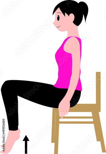椅子に座ってかかとを上げる女性（主線なし）