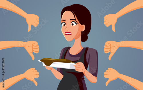 Stressed Woman Unable to Cook Failing Recipe Vector Cartoon Illustration
