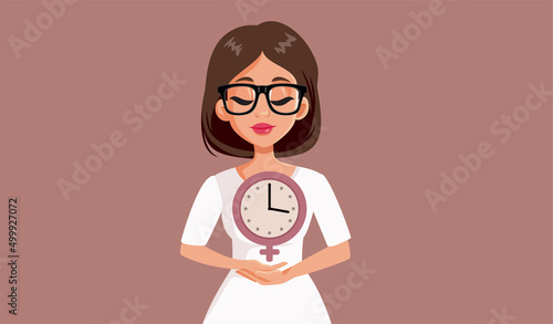 Adult Woman Holding a Clock Conceptual Vector Illustration
