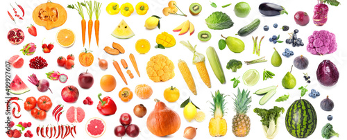 Set of fresh fruits and vegetables on white background