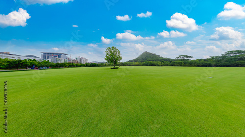Natural scenery of green grassland at the foot of Malu mountain in Liuzhou, China