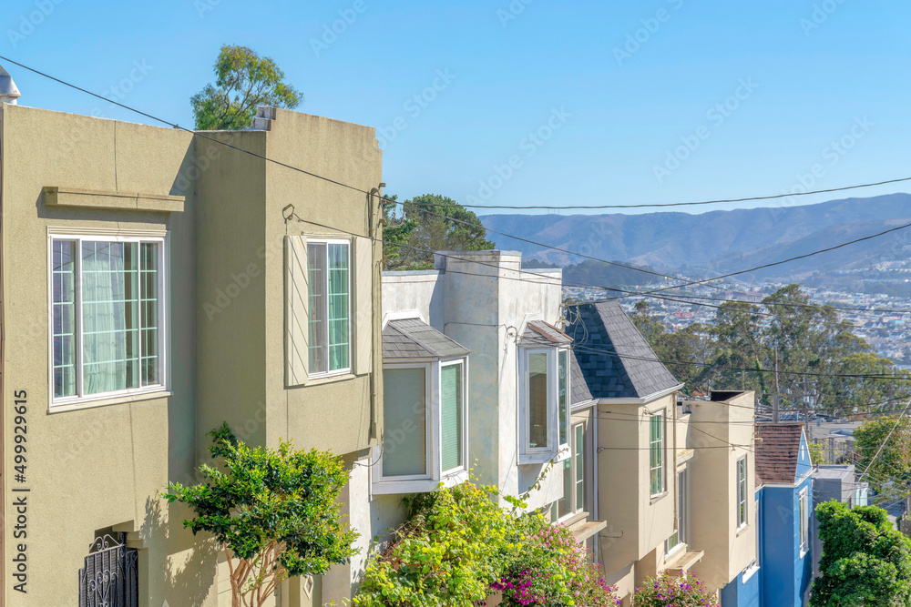 High angle view of complex houses with flat roof structures in San Francisco, California