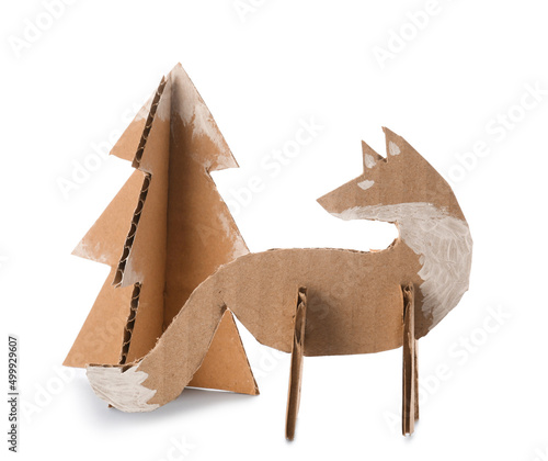Handmade cardboard fox near...