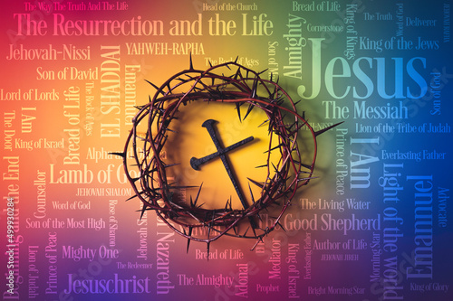 Crown of Thorns with cross with Jesus names and attributes. © JavierArtPhotography