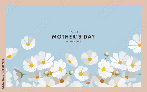 Mother's day Greeting card design  in modern art style with hand drawn spring daisy flowers in pastel colors and trendy typography. Mothers day design template for banner, poster, cover, social media