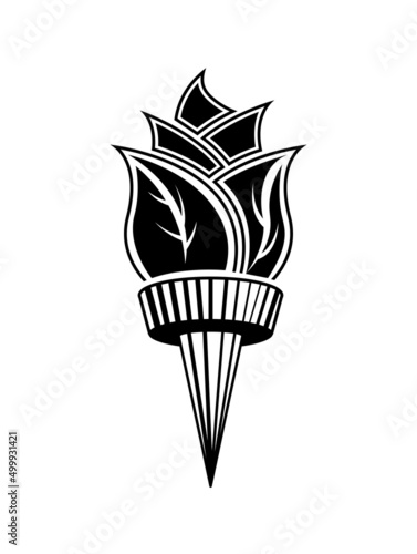Retro Vintage torch and flower logo, Simple Emblem Label logo design