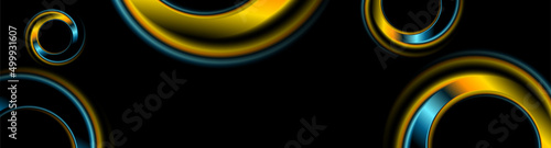Blue and yellow glossy smooth circles abstract geometric background. Vector banner design