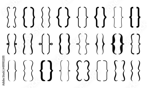 Parenthesis text brackets, curly, round, square, elegant frame. Isolated vector punctuation marks of black parentheses, calligraphy figured elements of curly bracket and brace frames photo