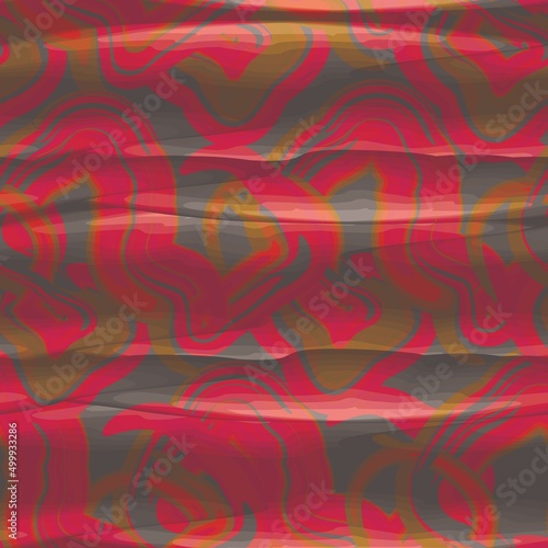 wave abstract Contour drawing seamless pattern on red background. Seamless pattern with hand drawn. Line art. 
