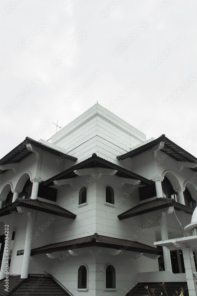 The architecture of the mosque building from a unique right angle The architecture of the mosque building from a unique right angle