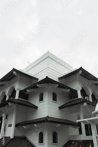 The architecture of the mosque building from a unique right angle