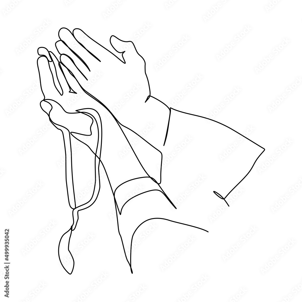 Praying Hands Line Continuous line drawing. Open palms together simple line draw vector illustration. Hand drawn style design for religious theme. Praying Hands Line Continuous line drawing. Open palms together simple line draw vector illustration. Hand drawn style design for religious theme.