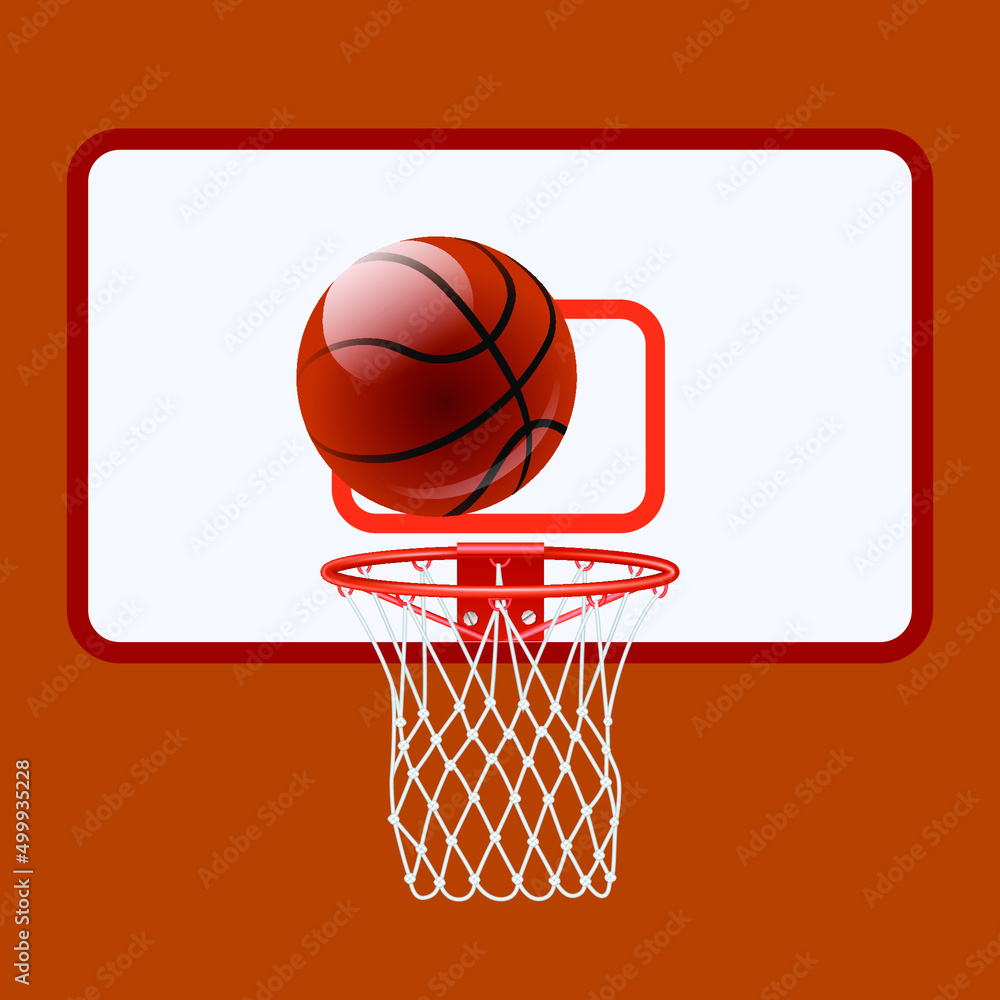 Basketball ball and hoop on brown background,vector illustration
