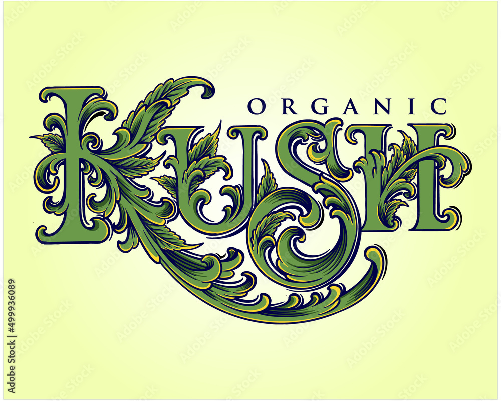 Luxury vintage lettering word kush Vector illustrations for your work Logo, mascot merchandise t