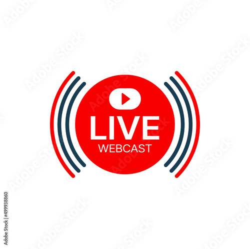 Live webcast icon of online webinar with web camera and play button. Virtual education or training, web conference, meeting or seminar isolated red symbol, streaming media and internet technology