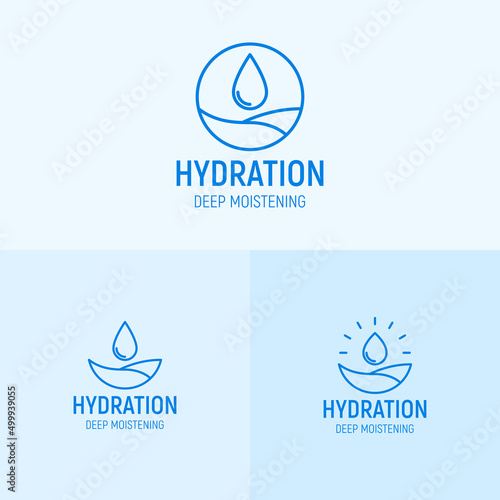 Logos of moisturizing product for skin. Templates symbols of moisturizing cream for face or body. Set of vector symbols for  cosmetic goods for skincare.