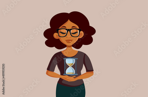 Woman Holding an Hourglass Conceptual Vector Cartoon Illustration