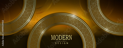 Brown background, round frames with a shiny border with a pattern