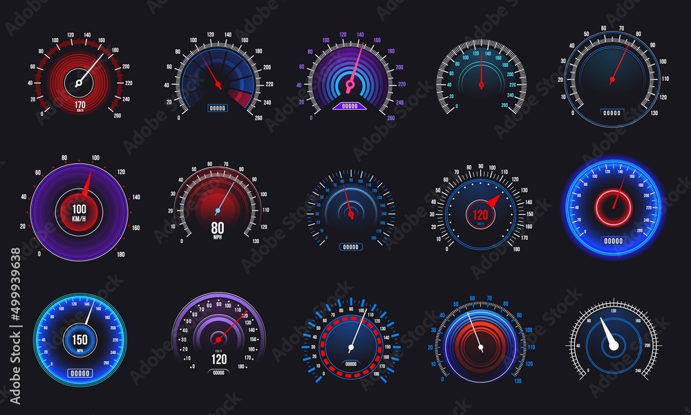 Car speedometer. Odometer and RPM motorbike gauge, automobile speed ...