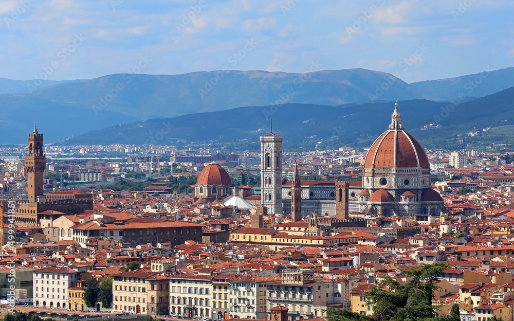 Florence City in Italy and the big Dome with bright and vivid colors