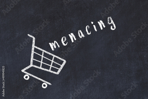 Chalk drawing of shopping cart and word menacing on black chalboard. Concept of globalization and mass consuming photo