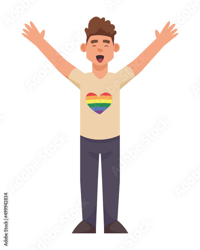 gay wearing lgtbiq heart in shirt