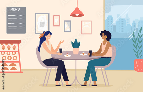 Coffee break on work, people discussing and drink