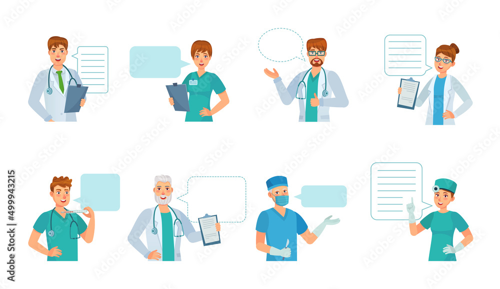 Doctor opinion of collection, therapist with speech bubble Doctor opinion of collection, therapist with speech bubble