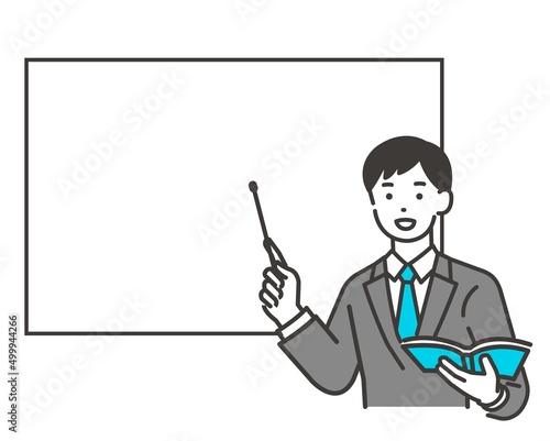 指示棒を持って勉強を教える先生のベクターイラスト素材／学校／学習塾