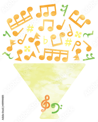 オレンジの音符で作った水彩のブーケ