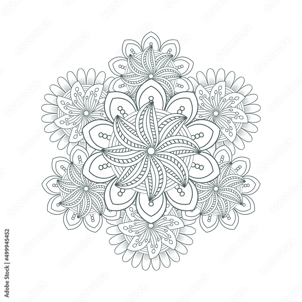 Fototapeta premium Colouring page of beautiful flowers for adults and kids in monochrome colour with white background