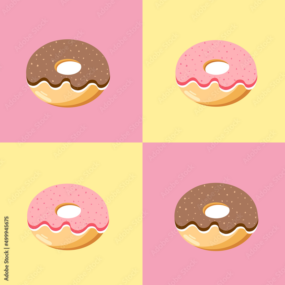 A set of four illustrations of donuts. A set of four illustrations of donuts.
