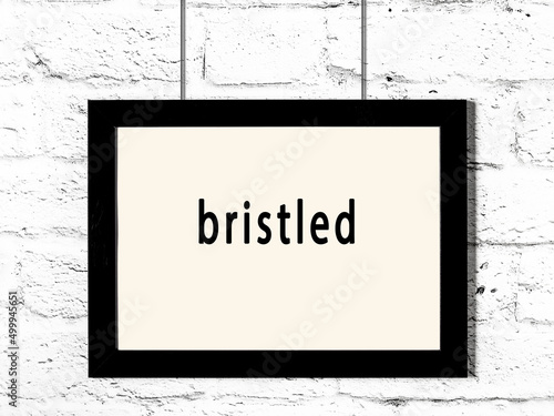 Photography Black frame hanging on white brick wall with inscription bristled