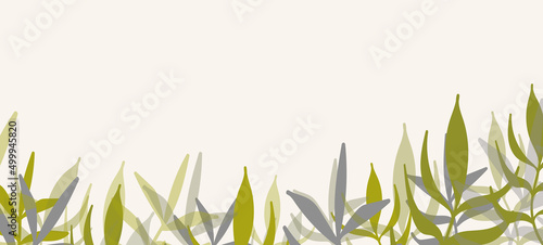 Floral web banner with drawn color exotic leaves. Nature concept design. Modern floral compositions with summer branches. Vector illustration on the theme of ecology, natura, environment