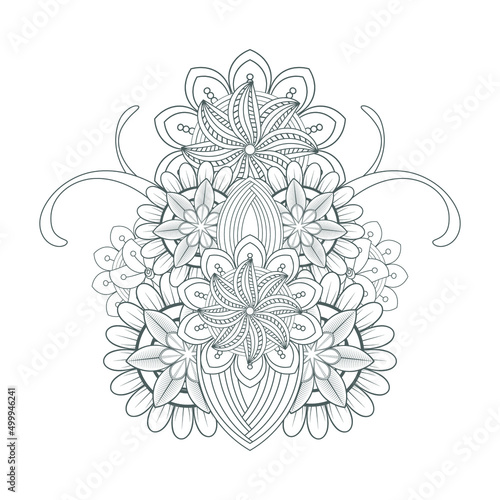 Colouring page of beautiful flowers for adults and kids in monochrome colour with white background