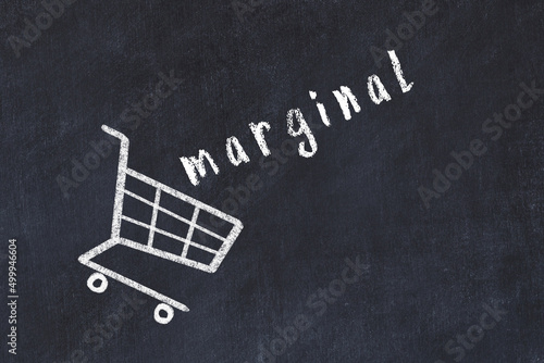 Chalk drawing of shopping cart and word marginal on black chalboard. Concept of globalization and mass consuming photo