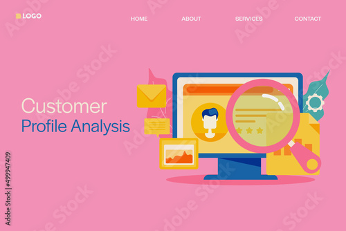 Customer profile analysis, marketing segmentation, understanding data of target audience, customer management software technology, web banner template.