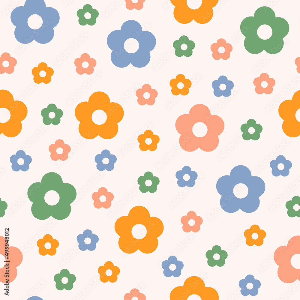 Floral Vector Background With Vintage Groovy Daisy Flowers