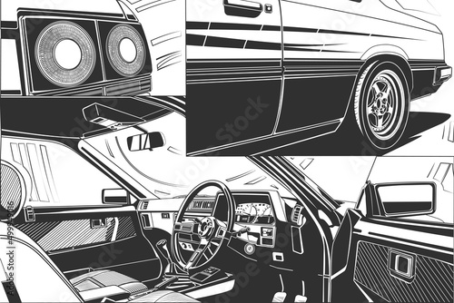 old racing car inside tuning sports steering wheel	