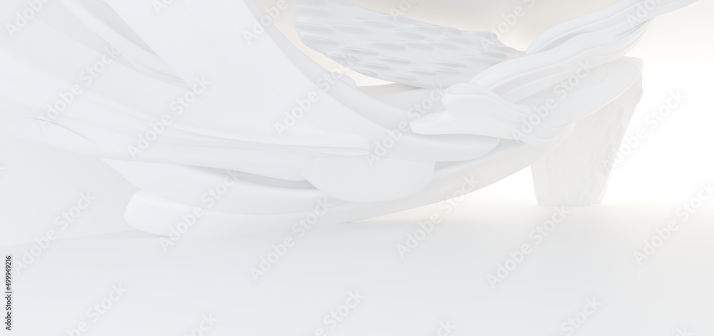 Luxury white abstract architectural minimalistic background. Contemporary showroom. Modern exhibition stand. Empty gallery. Backlight. Polygonal Graphic Design. 3D illustration and rendering.