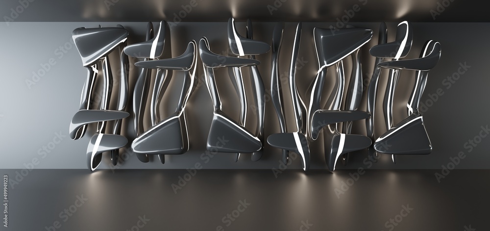 Luxury parametric abstract architectural minimalistic background. Contemporary showroom. Modern black exhibition tunnel. Empty gallery. Stand, table. Interior backlight. 3D illustration and rendering.